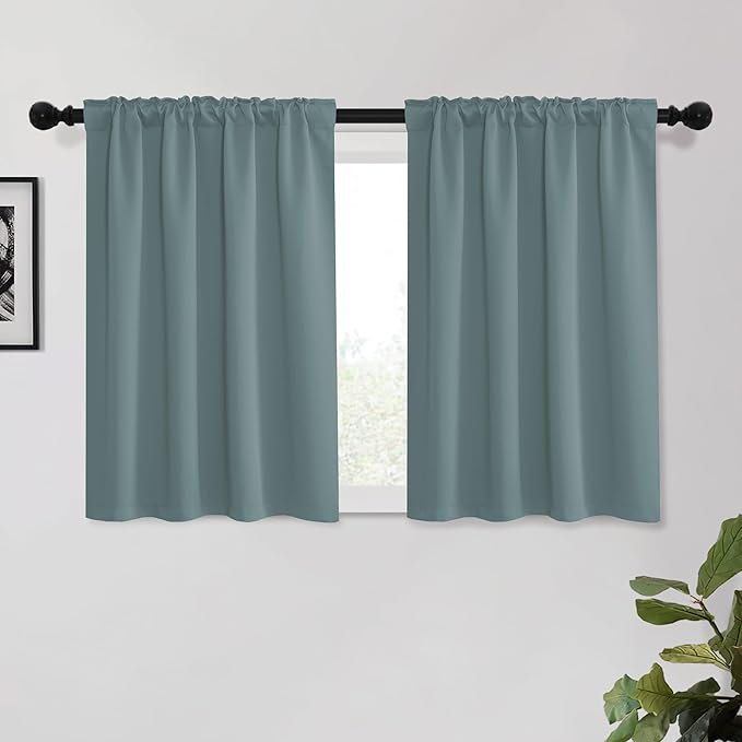 KGORGE Short Blackout Curtains for Small Window, Privacy Thermal Insulated Bathroom Curtains Noise Reducing Drapes for Bedroom Kitchen Cafe Living Room, W34 x L45 inches, Dusty Blue, 2 Panels