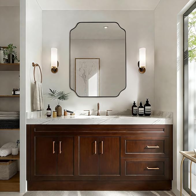ANDY STAR Brushed Bronze Scalloped Mirror, 22"x30" Bathroom Vanity Mirror, Antique Scalloped Mirror in Premium Stainless Steel Frame, Timeless Shape with Unique Flair, Ideal for Home Remodel
