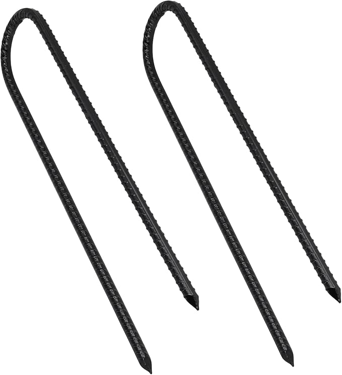 U Shaped Trampoline Stakes, Black Steel, 12 Inch, 20 Pack, Ground Anchors for Tents, Position Kits, Fences