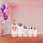 5 Pcs Wedding Cylinder Stands, Clear Acrylic Round Pedestal Stand, Floor Standing Clear Cylinder Stands for Wedding Birthday Party 19.6'', 21.6'', 23.6'', 29.5'', 35.4'' H