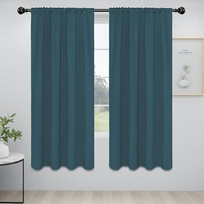 Easy-Going Rod Pocket Blackout Curtains for Bedroom, Room Darkening Window Curtains for Living Room, Thermal Insulated Noise Reduction Solid Window Drapes, 2 Panels(42x72 in, Bluestone)