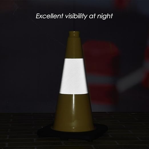 6 Pack 18" Inch Yellow PVC Traffic Cones with Heavy-Duty Base, High-Visibility All-Weather Safety Cones for Road Construction, Parking Lot, and Garage Use (6, Yellow, 18" Medium)