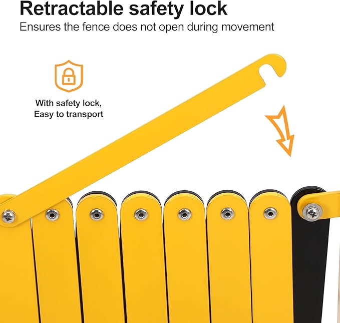 Expandable Metal Barricade Gate, 11FT Folding Security Gate with Wheels, Heavy-Duty Expandable Mobile Barricade for Construction Site, Industrial Traffic Control, Crowd Management & Garage Safety