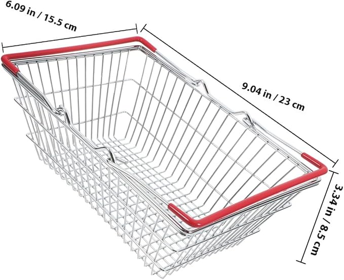 Mini Iron Shopping Basket with Handles Small Grocery Basket for Pretend Play and Storage for Boys