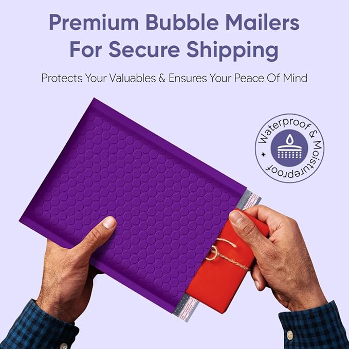 Purple 10.5x16 Inch Poly Bubble Mailers #5 | Self Seal Large Padded Envelopes | Air Cushioned Bubble Mailer | Usable Size 10.5x15 Inch | Waterproof Lightweight Mailing Shipping Bags | 100 Pack Bulk