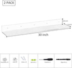 30 Inches Clear Long Floating Shelves for Wall, Acrylic Wall Shelf for Plants, Radio, Funko Pop, Books, Picture Frame, Clock, Cosmetics, Toiletries, 2 Pack(30 Inch)