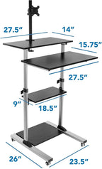 Mount-It! Mobile Computer Cart with Monitor Mount for Screen up to 32", Portable Desk on Wheels, Rolling Laptop Stand Teachers, Office, Classroom, Rise up to 53", Projector, Podium, Keyboard Tray