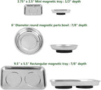 Magnetic Tray Holder 3pc,for Socket Screw Nuts Bolts Metal Parts,Extra Strong Magnet,Thickened Tray,Stainless Steel