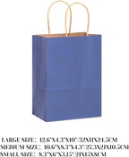 qiqee 100PCS Gift Bag with Handles Bulk Kraft Deep Blue Paper Bags Assorted Sizes(33pcs Large 13",33pcs Medium 11",34pcs Small 8")