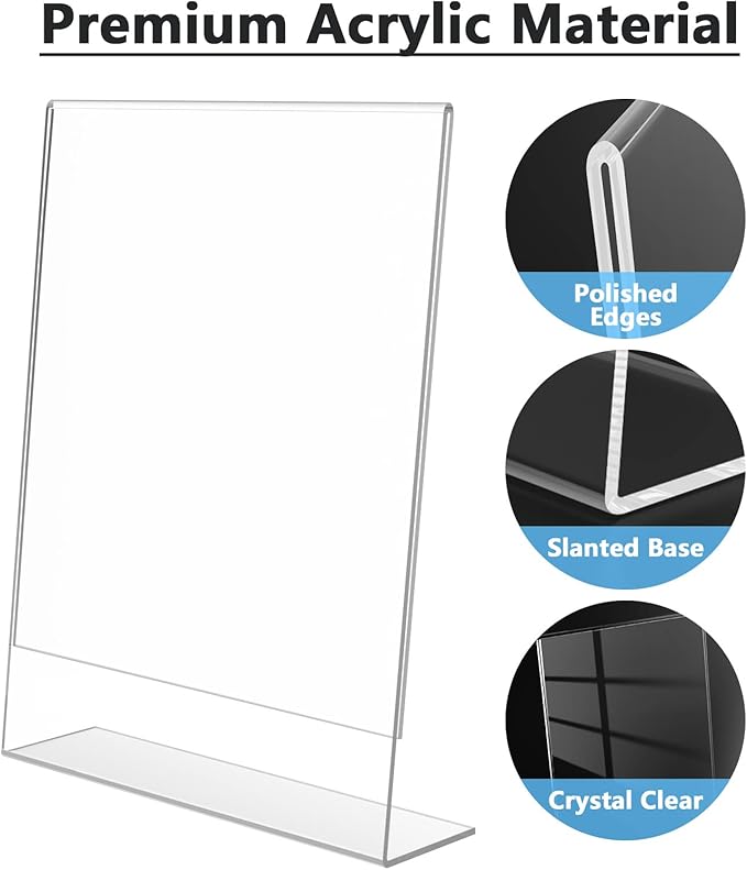 MaxGear Acrylic Sign Holder 8.5 X 11, Plastic Paper Holder With Vertical Slanted Back, Picture Photo Frames Display Stand Flyer and Document Organizer for Office Desktop Use, 36 Pack