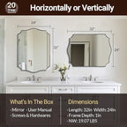 ANDY STAR Brushed Nickel Mirror, 24x32 Inch Unique Mirror for Bathroom, Silver Bathroom Vanity Mirror, Modern Curved Design, Rust-Proof Stainless Steel Metal Frame