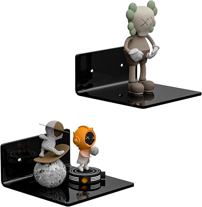 6 Inches Acrylic Small Wall Shelves 2 Pack, Floating Shelf for Wall Mounting, Acrylic Display Ledges for Funko Pop Figures, Home Décor, Living Room, Gaming Room, Plants(6 inch, Black)