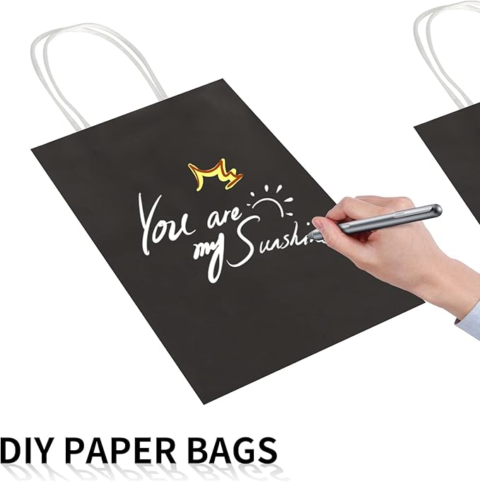 Toovip 100 Pack 5.25x3.25x8.25 Inch Small Black Kraft Paper Bags with Handles Bulk, Gift Wrap Bags for Favor Grocery Retail Party Birthday Shopping Business Goody Craft Merchandise Take Out Cub Sacks