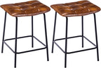 DUHOME 24” Square Tufted Counter Bar Stools Set of 2, Breathable Faux Leather Upholstered Barstool with Footrest, Backless Stool for Kitchen Counter Island Bar, YellowishBrown
