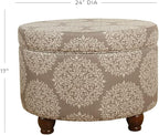 Homepop Home Decor | Upholstered Round Storage Ottoman | Ottoman with Storage for Living Room & Bedroom, Brown Medallion