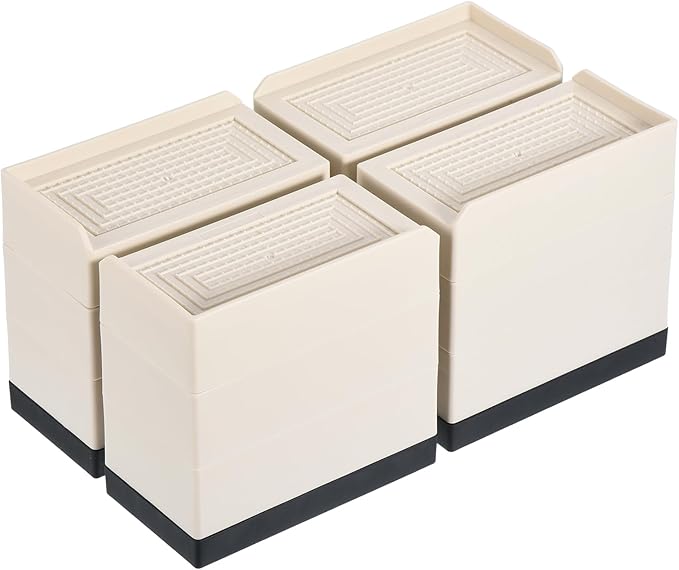 uxcell Furniture Risers 4.3 Inch, 4Pcs Rectangle Bed Risers Adjustable Couch Lifter for Extender for Bed Desk Sofa Table Lift Support Up to 1300Lbs, Beige