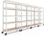 HOMEDANT House 5-Tier Metal Rolling Cart Shelf Rack Casters Heavy Duty Laminated Wheel Shelving Unit Adjustable Utility Storage Shelves Organizer Shelf Kitchen Garage (4, (M) 36.2" W, White)