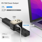 MOMAX 6-in-1 Universal Travel Adapter, GaN 70W International Power Adapter, 3 USB-C PD Fast Charging & 2 USB-A QC, 1 AC, All-in-one International Plug Adapter for Travel European UK AUS JP