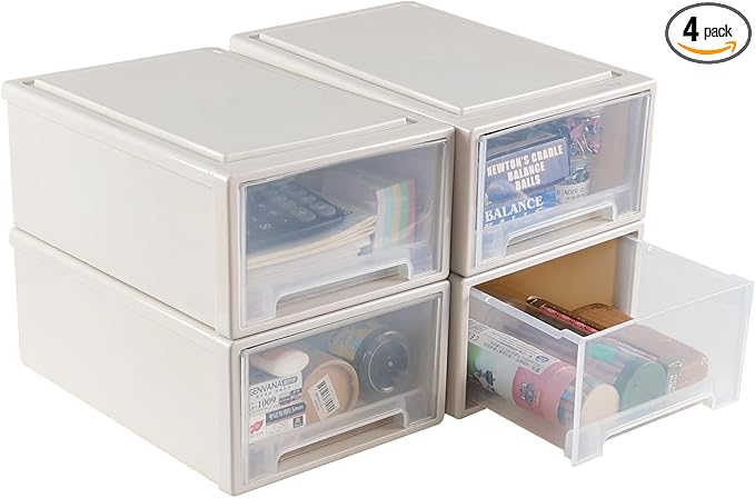 12 Quart Desktop Drawer Storage Unit, Plastic Stackable Storage Drawer, 4 Pack