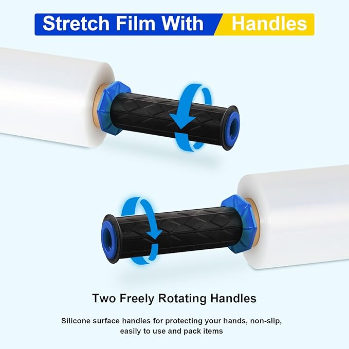 Stretch Film, RAZCC Stretch Wrap Industrial Strength, Shrink Wrap for Pallet Wrap, Heavy Duty Clear Plastic Wrap with Handles, Moving Wrapping Plastic Roll, 15" x 1000 Ft Per Roll, 60 Gauge, 3 Pack