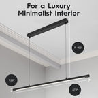 LED Linear Pendant Light, Office Light, Flicker-Free, Dimmable, Modern Ceiling Lighting for Bedroom Dining Room Table, 20W 5000K Cold Light 47.2" Black