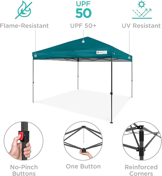 Best Choice Products 10x10ft 1-Person Setup Pop Up Canopy Tent Instant Portable Shelter w/ 1-Button Push, Case, 4 Weight Bags - Cerulean