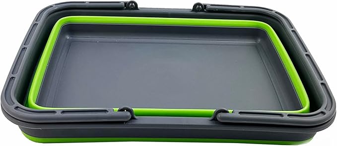 SAMMART Collapsible Basket with Handle 8L (2.1 Gallon) - Portable Outdoor Picnic Basket/Crate - Foldable Basin for Washing Dishes,Camping,Hiking (Grey/Green)
