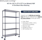 48"x18"x72" PRIME HEAVY DUTY Black 5-Tier Wire Shelving NSF 4000 LBS MAX Capacity Storage Rack for Commercial, School, Home, Garage, Warehouse, Industrial, and Hospital Uses (with Wheels)