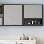 Metal Garage Wall Cabinet with Lock, Wall Mounted Metal Storage Cabinets with Doors and Shelf, Lockable Floating Tool Storage for Garage Basement Utility Room