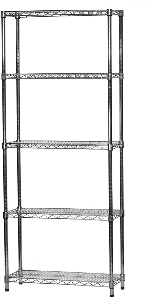 Shelving Inc. 12" d x 30" w x 84" h Chrome Wire Shelving with 5 Tier Shelves, Weight Capacity 800lbs Per Shelf