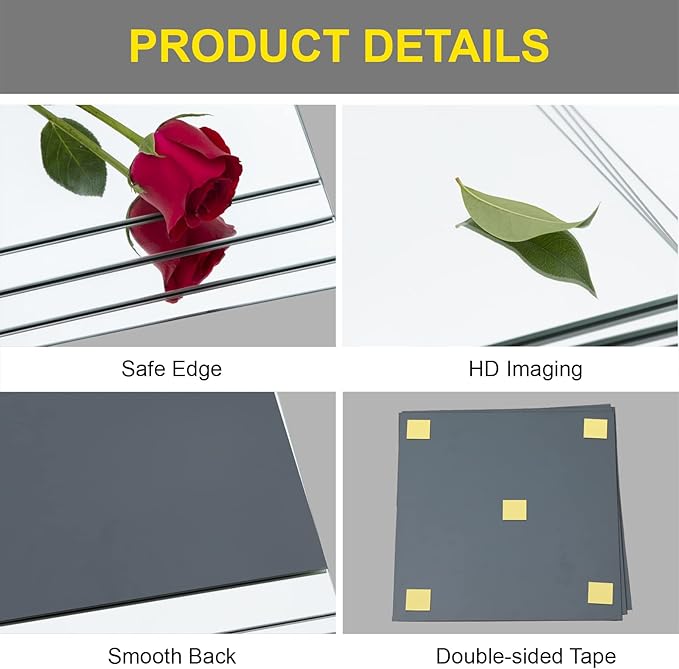 Ruomeng Full Length Mirror Tiles - 14" x 12" x 4Pcs Gym Mirror Frameless Wall Mirror for Home Gym, Door, Bedroom, Living Room
