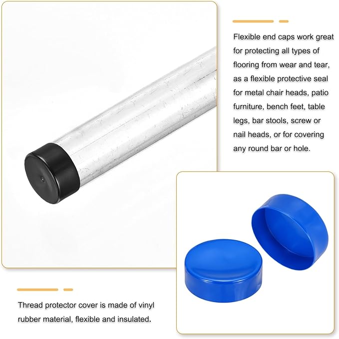 uxcell 4pcs Rubber End Caps 150mm(6 Inch) ID x 80mm(3 1/8 Inch) H Vinyl Round End Cap Cover Screw Thread Protectors Blue
