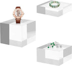 Acrylic Display Stands, 3 Graduated Sizes Acrylic Block Riser for Displaying Collection, Crystal Clear Acrylic Cube Pedestals for Jewelry Glass, Gem and Collectables, 2set