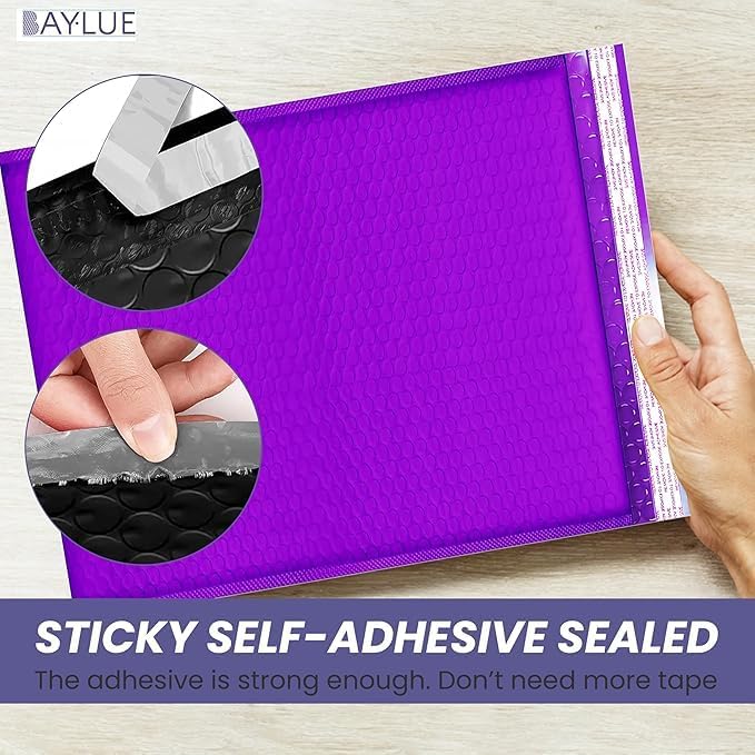 Purple 12.5x19.5 Inch Large Poly Bubble Mailers #6 | Padded Envelopes with Self Seal | Air Lined Cushioned Bubble Mailer | Usable Size 12.5x15 | 100 Pack Bulk | Lightweight shipping Bags