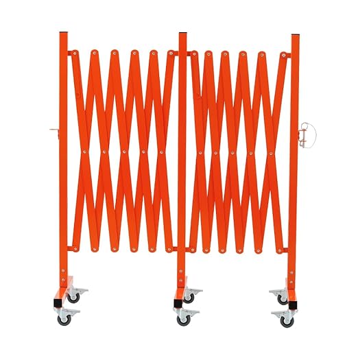 GYMTIME Expandable Metal Barricade, Portable Safety Barrier with Casters, Flexible Mobile Security Gate, Adjustable Traffic Fence for Shopping Mall, School, Warehouse, Orange, 16 Feet