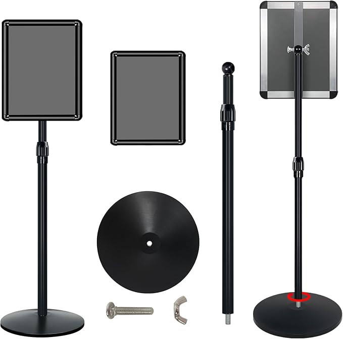 Heavy Duty Sign Holder Poster Stand 8.5"x 11" Floor Standing Sign Holder Adjustable Pedestal Sign Stand with Cast Iron Base for Display/ Advertisement (Black)