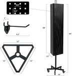 Triangular Metal Pegboard Panels Display with Base and Pole, Black Pegboard Display Stand with Wheels, Jewelry Display Rack, Art Display Stand, Extra 20 pieces Hooks