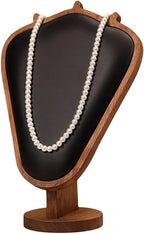 Walnut Color Body Wood Necklace Display Stand with Black Leather Soft Mat Necklace Holder Organizer Desktop Stand for Home Store Dresser-4.45"x8.4"x12"