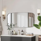 ANDY STAR 24x48 Chrome Bathroom Mirror, Oblong Silver Mirror with Stainless Steel Metal Frame, Oval Vanity Mirror for Over Sink, Modern Anti Rust Wall Mounted