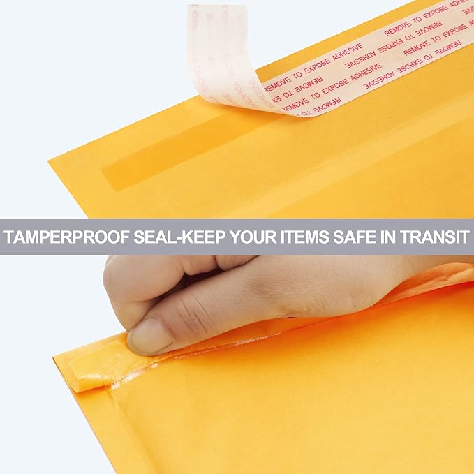 UCGOU Kraft Bubble Mailers 9.5x14.5 Inch 25 Pack Usable Size 9.5x13.5 Yellow Padded Envelopes #4 Large Mailing Package Self Sealing Tear Resistant Boutique Bulk Mail Shipping Bag for Makeup Supplies