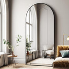 Oversized Full-Body Mirror, 76" x 34" Arched Full-Length Mirror, Black Metal Frame, Floor Mirror for Bedroom, Living/Dressing Room, Gym - Stand/Wall Mounted/Leaning