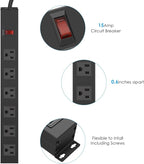 2Pack Metal Wall Mount Power Strip, Mountable Power Outlet with 6 AC Outlets, Aluminum Alloy Mount Power Socket with Switch, 15 FT SJT 3/C 14AWG Power Cord, 15A 125V 1875W (6AC)