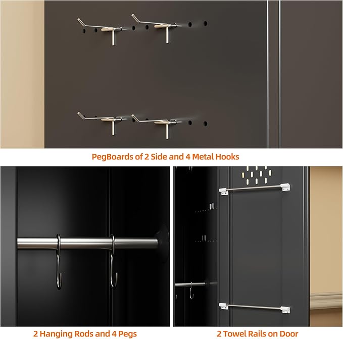 Aobabo 72" H Broom Closet Storage Cabinet, Lockable Metal Cleaning Storage Cabinet with Hooks for Home,Assembly Required, Black