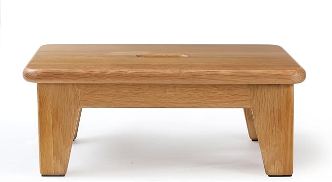 CONSDAN Oak Step Stool for Bed, Wooden Stool for Adults & Seniors - 6.5" High, Non-Slip Mat, No Assembly Needed, Solid Wood, Natural Color