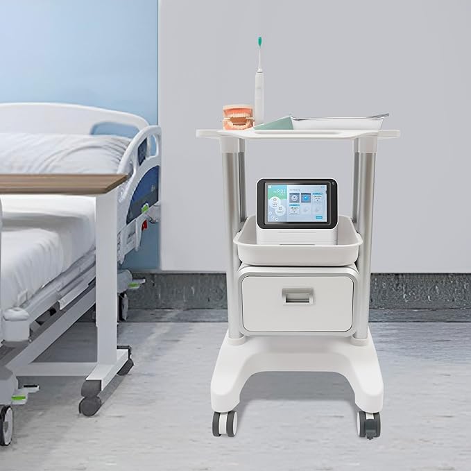 Salon Cart,Freestanding Salon Trolley Storage Cart Utility Cart,Lab Utility Cart with 1 Drawers & 2 Top Tray,Mobile Trolley with 4 Universal Wheels, Capacity 220.46lbs