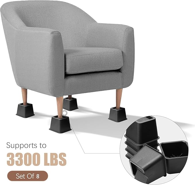 Bed Riser/Furniture Lift Bed/Bed risers/Furniture Lifter/Table risers/Frame Risers Create Under Bed Storage Heavy Duty for Furniture Height Adjustment (Black 8 Pack, 3 Inch)