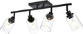 4-Light Track Lighting Kit Black Track Lighting Fixtures Bathroom Wall Sconces Ceiling Mount Kitchen Tracking Lights, Rotatable Spotlight with Clear Glass Shade for Kitchen Shop Hallway