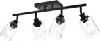 4-Light Track Lighting Kit Black Track Lighting Fixtures Bathroom Wall Sconces Ceiling Mount Kitchen Tracking Lights, Rotatable Spotlight with Clear Glass Shade for Kitchen Shop Hallway