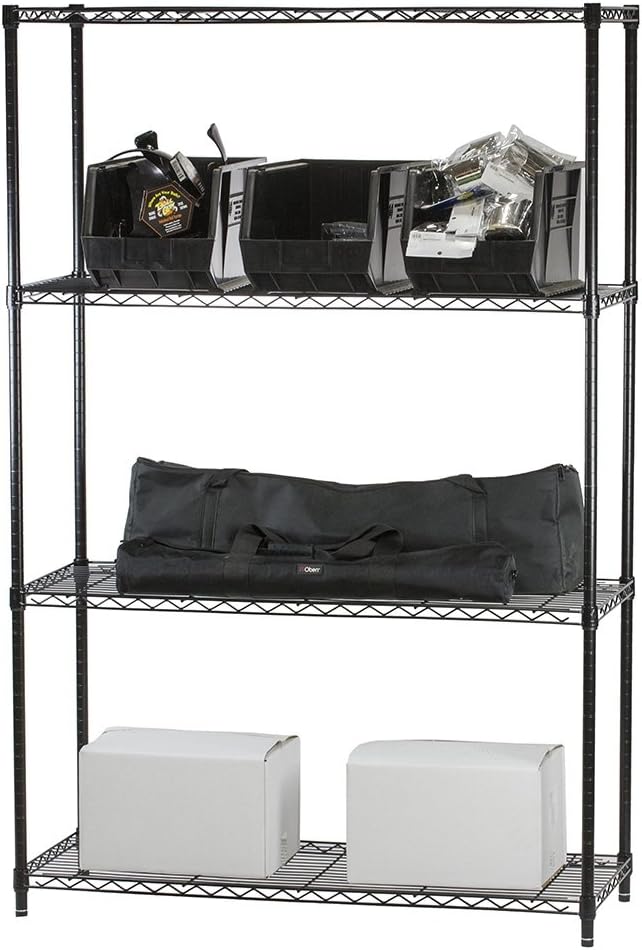 Shelving Inc. 8" d x 30" w x 72" h Black Wire Shelving with 4 Tier Shelves, Weight Capacity 300lbs Per Shelf
