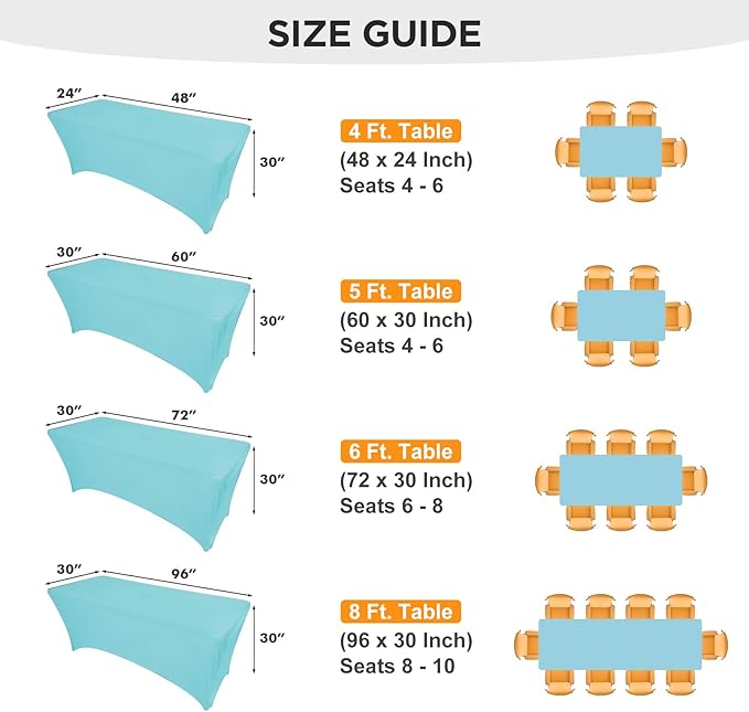 SEPARO 2 Pack 6 Ft Blue Mist Spandex Table Cover Fitted Rectangular Tablecloth Stretchable Fabric Table Cloth 6 ft Wrinkle-Free for Party Tradeshows Banquet Weddings Cocktail